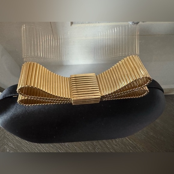 Talbots Elegant Black Clutch with Gold Bow Accent - Picture 3 of 6